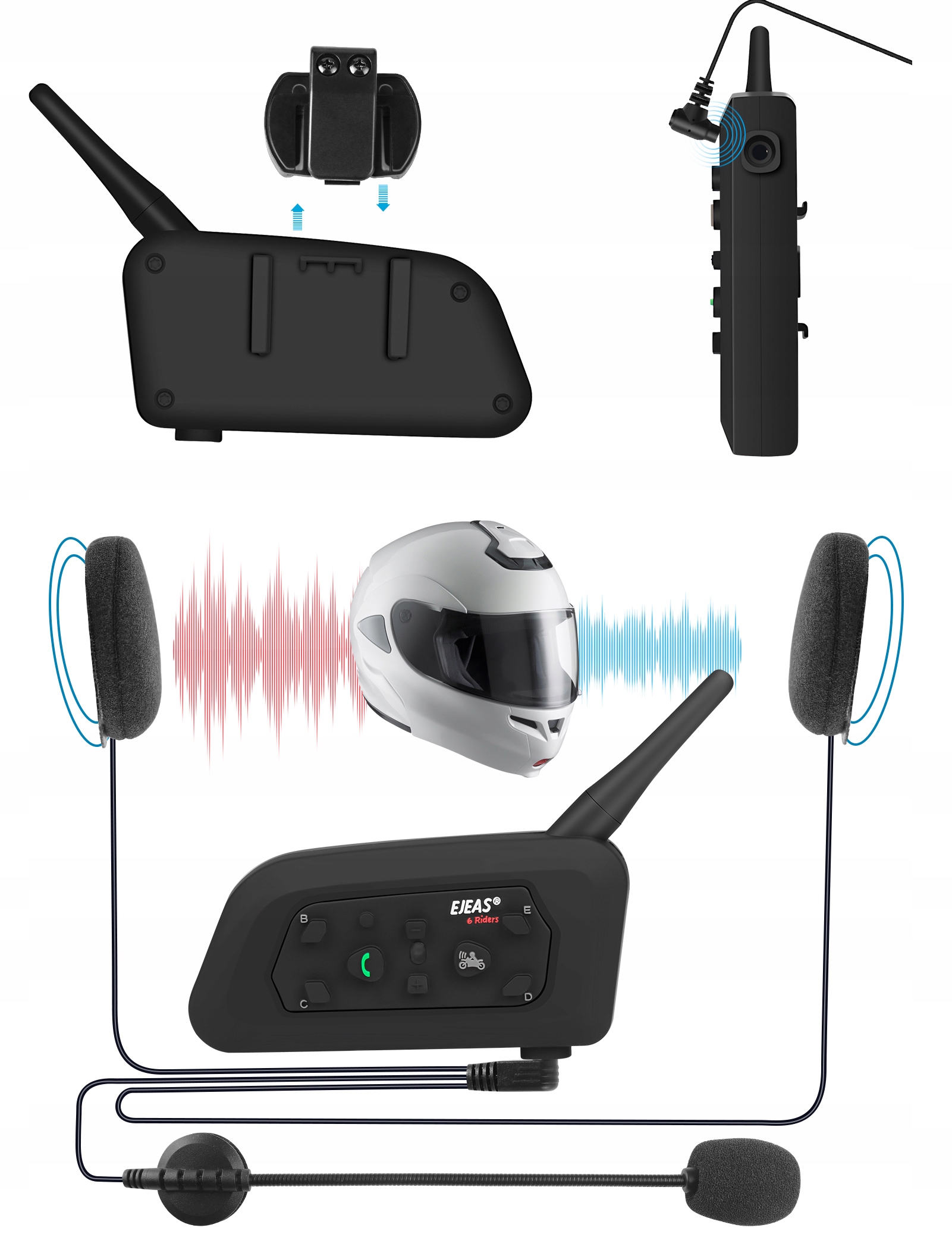 2x INTERKOM INTERCOM MOTOCYKLOWY EJEAS V6 PRO BT5 Typ mikrofonu integralny