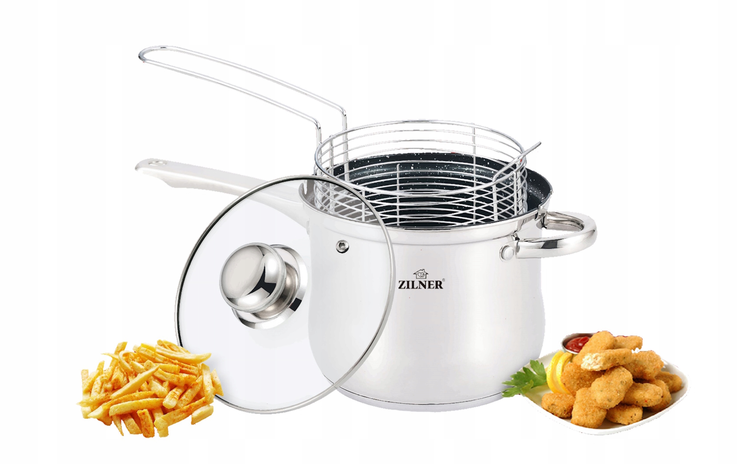 Garnek Rondel + Koszyk Smażenia Frytek Ryb Mięsa