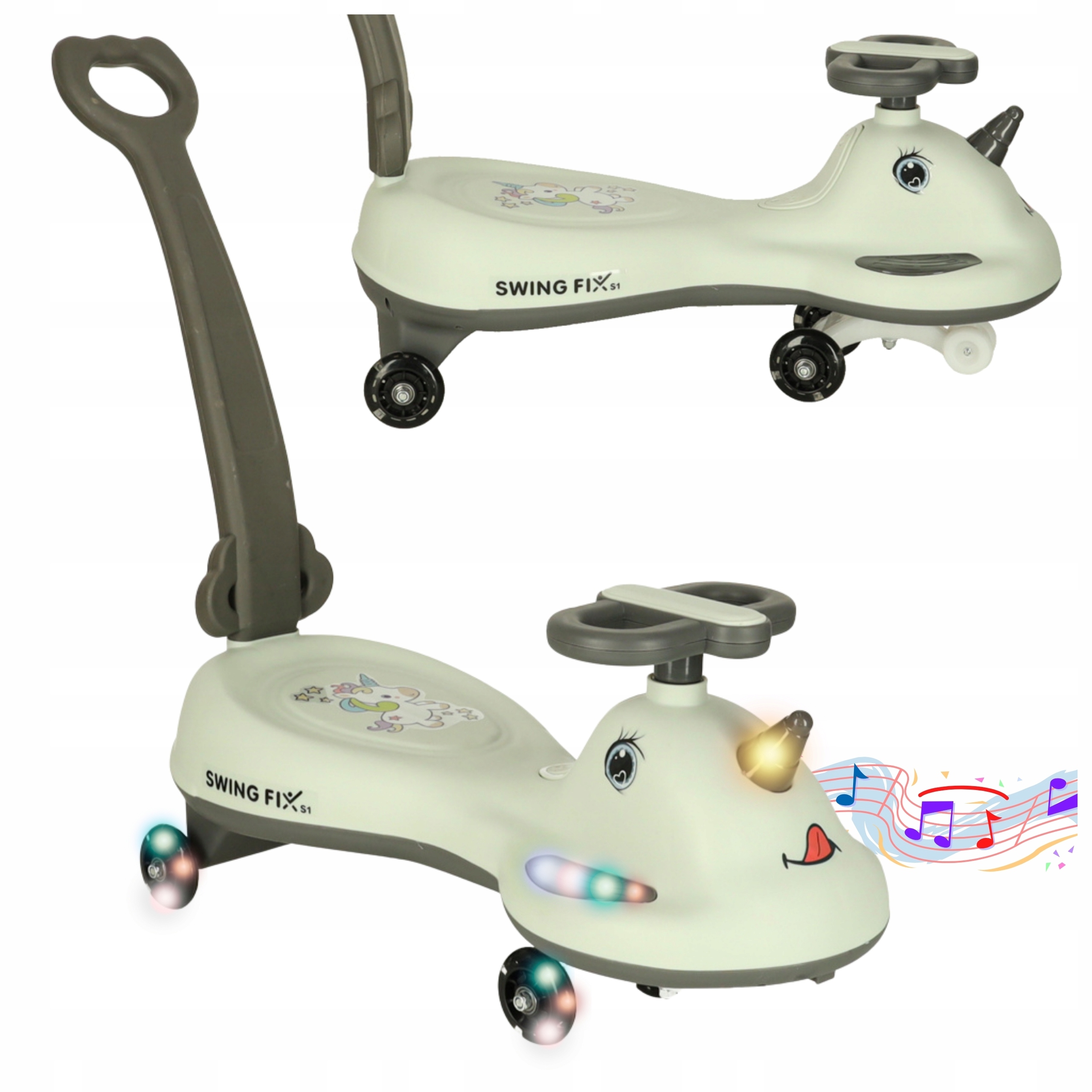 Jeździk Grawitacyjny Skuter Z Rączką Pchacz Pojazd Dla Dzieci Led 65 Kg