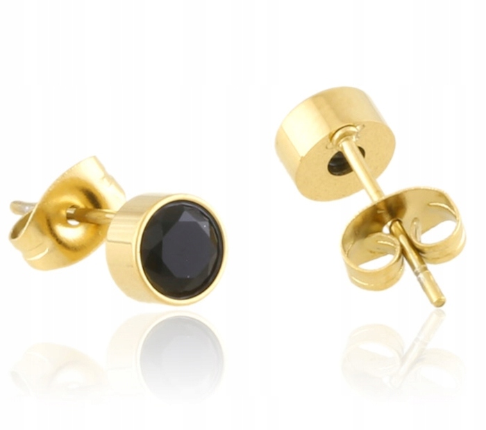 

Kolczyki Złote Cyrkonie Czarne 8 mm Stal 316 L