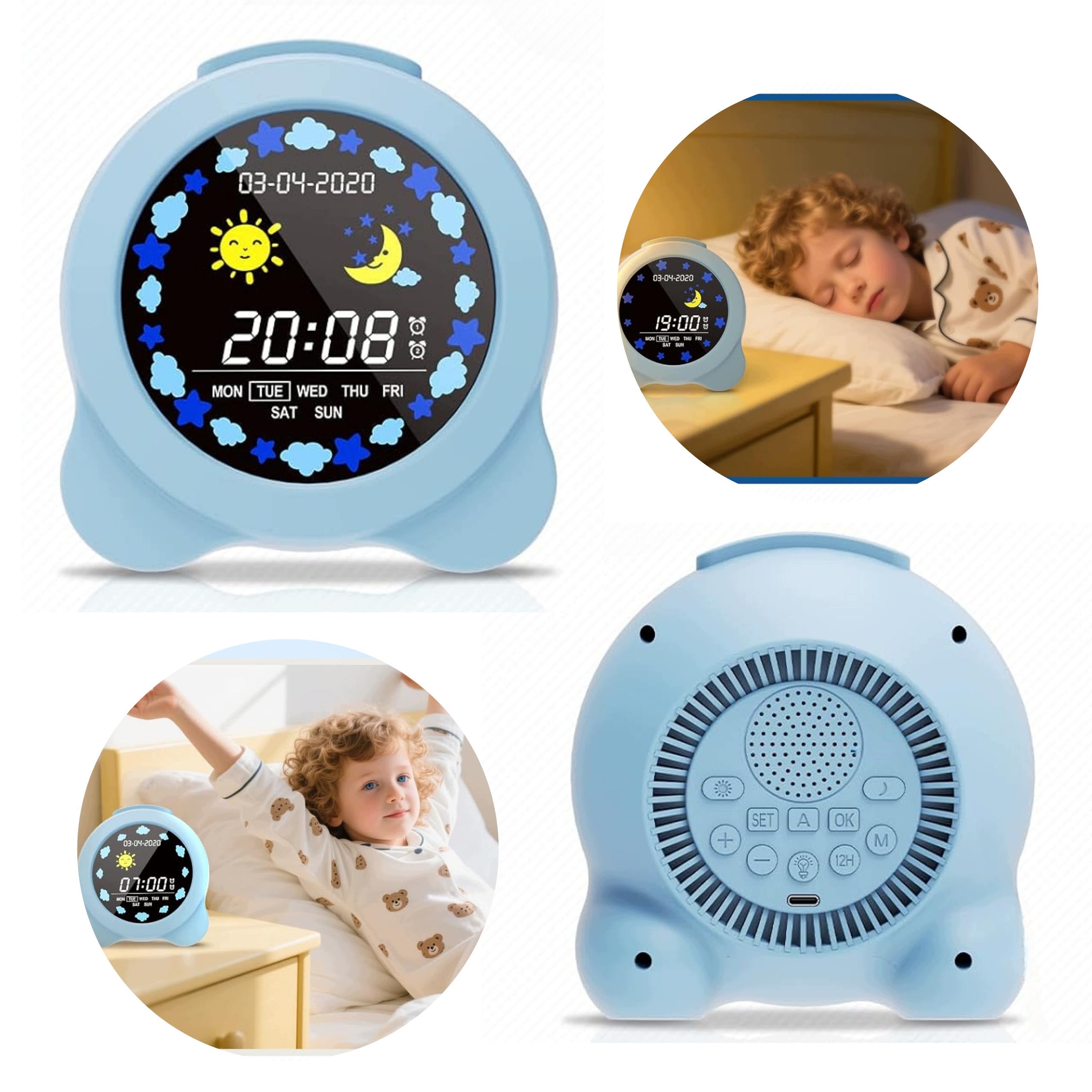 Digitální budík pro děti výuka spánku LCD 6 zvuků regulace