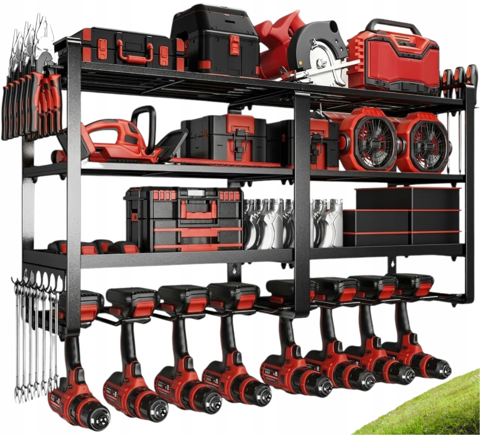 Regál Na Garážové Nářadí Závěsný, Kompletní Vybavení, Háčky, Držáky, Věšáky