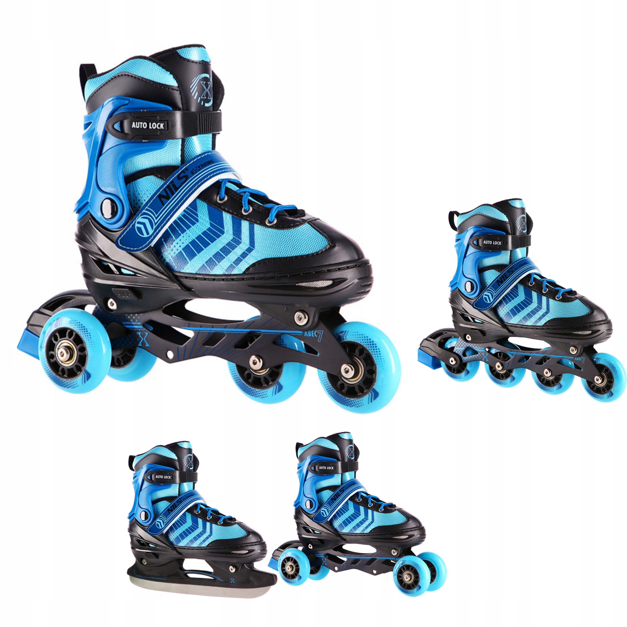 Brusle 2v1 4v1 nastavitelné L 39-43 kolečkové brusle sada ABEC-7 Nils Extreme