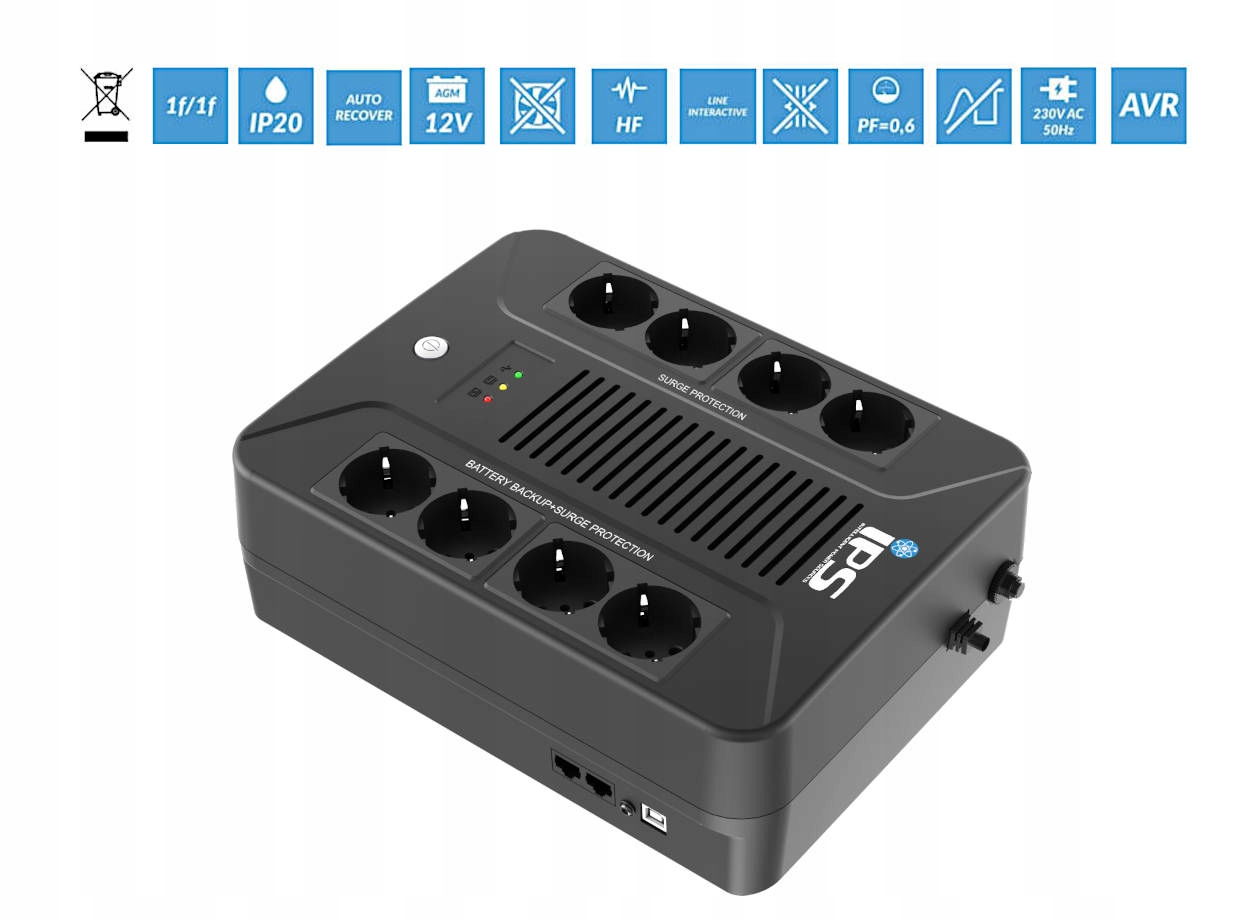 DM1-LI-0k6-PC-1x7: Ups desktop modifikovaná sínusoida 230Vac 600VA/360W s a