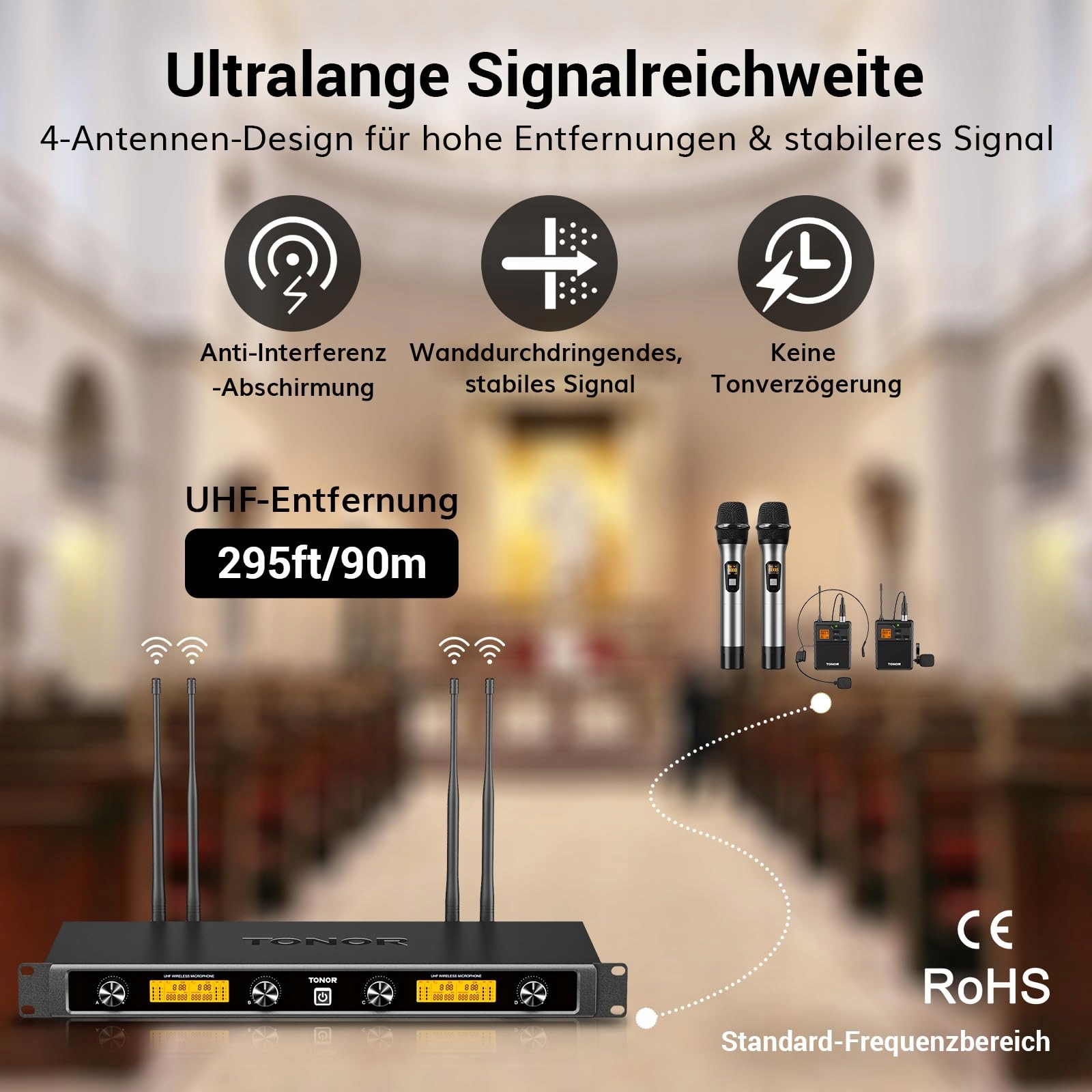 TONOR Zestaw Mikrofonów Bezprzewodowych UHF 4-Kanałowy Do Śpiewu Karaoke — miniatura 3