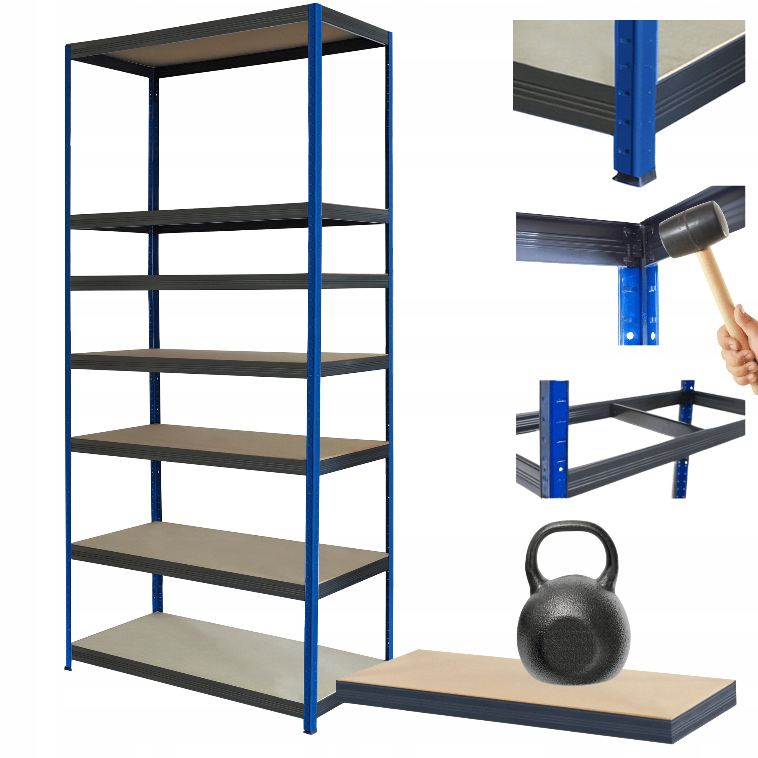 Kovový skladovací regál Helios 270x100x50 cm 7Px175 kg Pevná Obloha