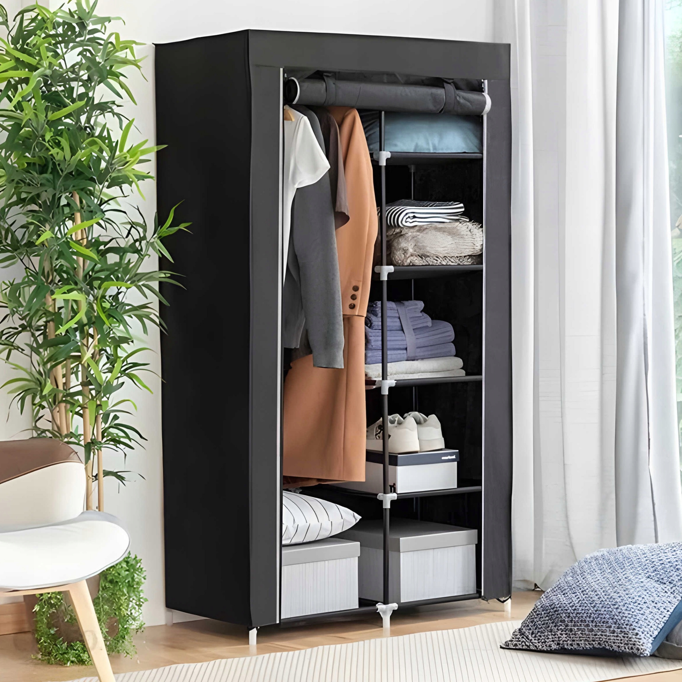 MATERIAŁOWA SZAFA TEKSTYLNA SKŁADANA GARDEROBA ORGANIZER NA UBRANIA REGAŁ Marka Retoo