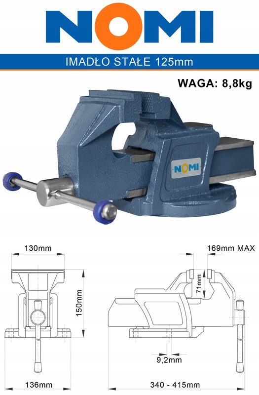 IMADŁO ŚLUSARSKIE STOŁOWE STAŁE 125mm Z KOWADŁEM NOMI Seria STAŁE