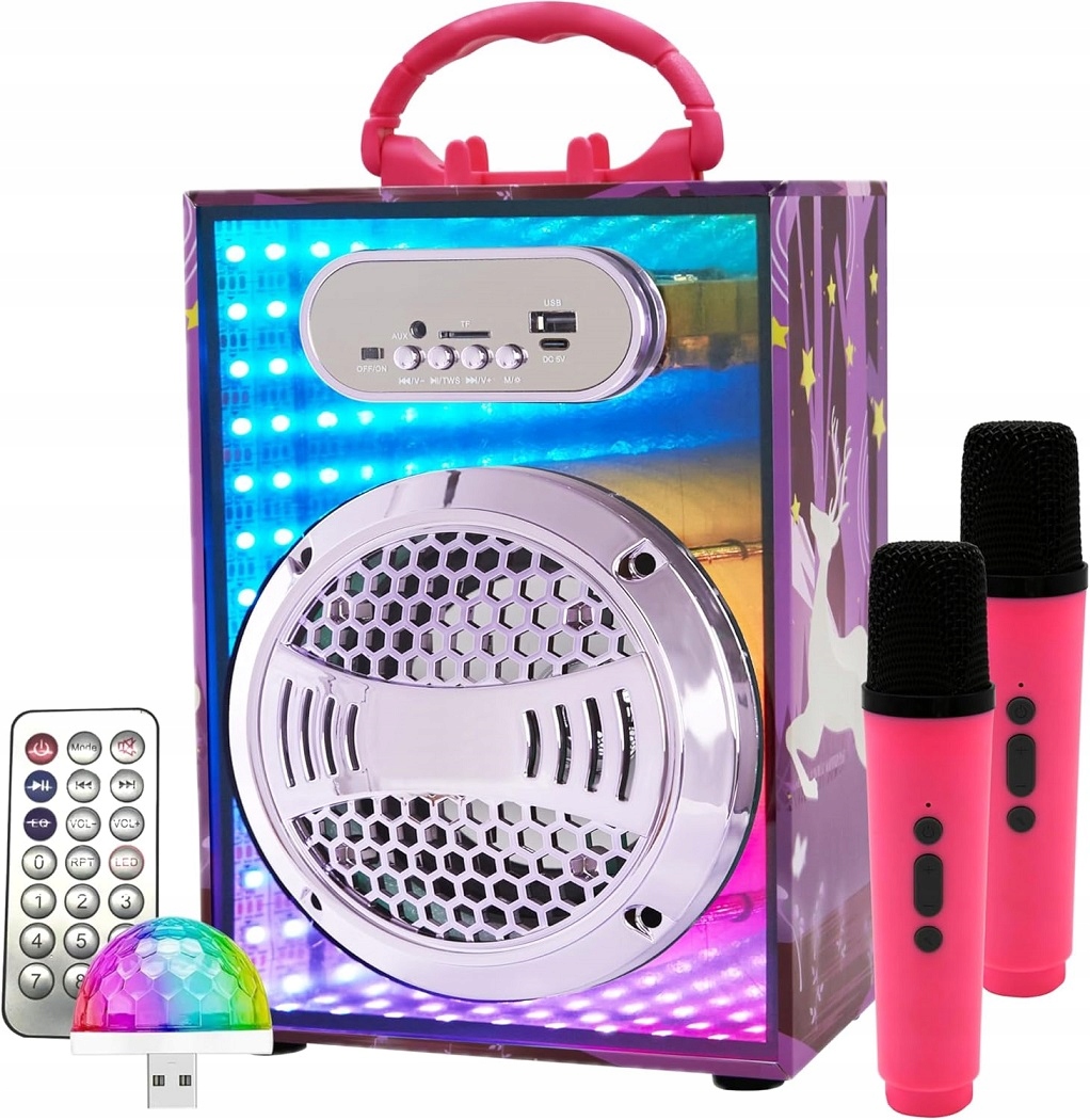 ST46 Zestaw Maszyna Karaoke Rgb Przenośna Bluetooth 2 Mikrofony