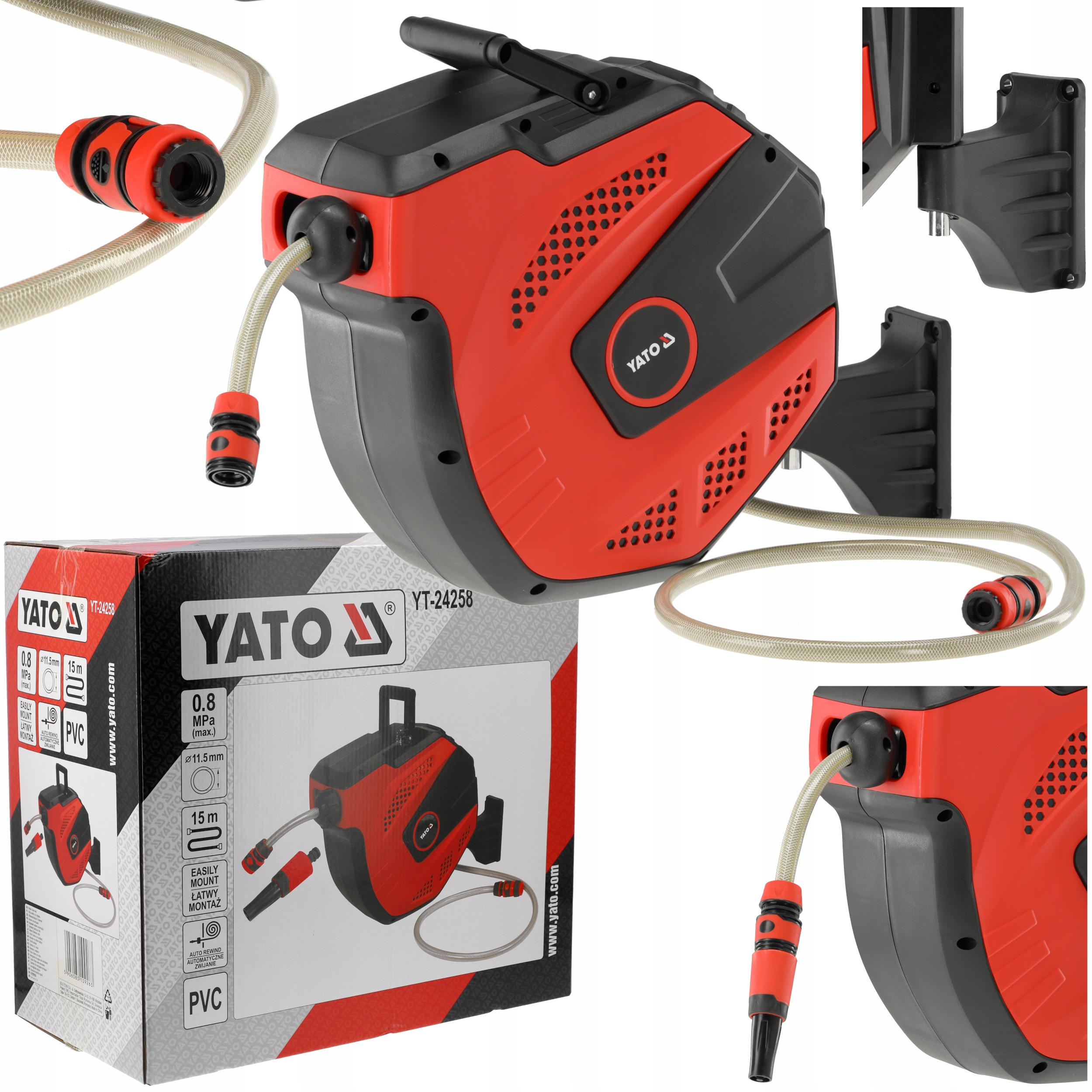 Yato Wąż Przewód Ogrodowy Wodny 11,5 X 15M 3/4'' Na Zwijaku Automatycznym