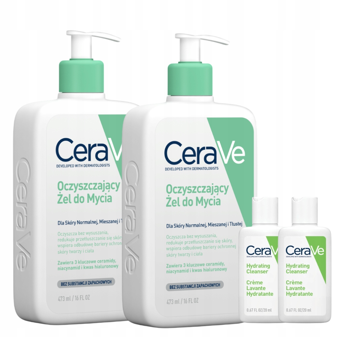 Zestaw CeraVe Oczyszczający Żel do Mycia Skóra Normalna Tłusta 473ml x2