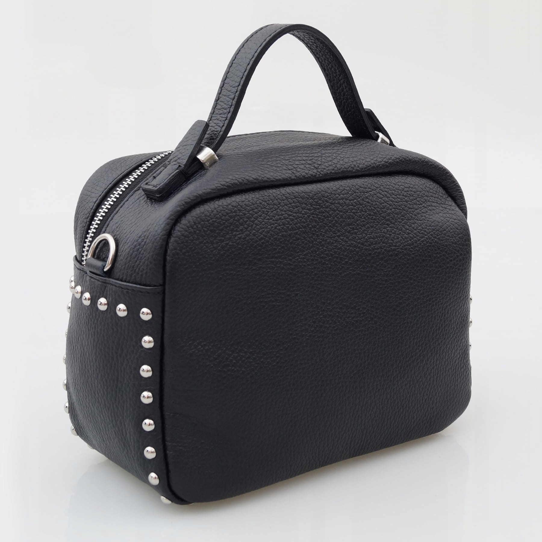 VERA PELLE torebka skórzana kuferek listonoszka z ćwiekami C.SZARA Kolor szary