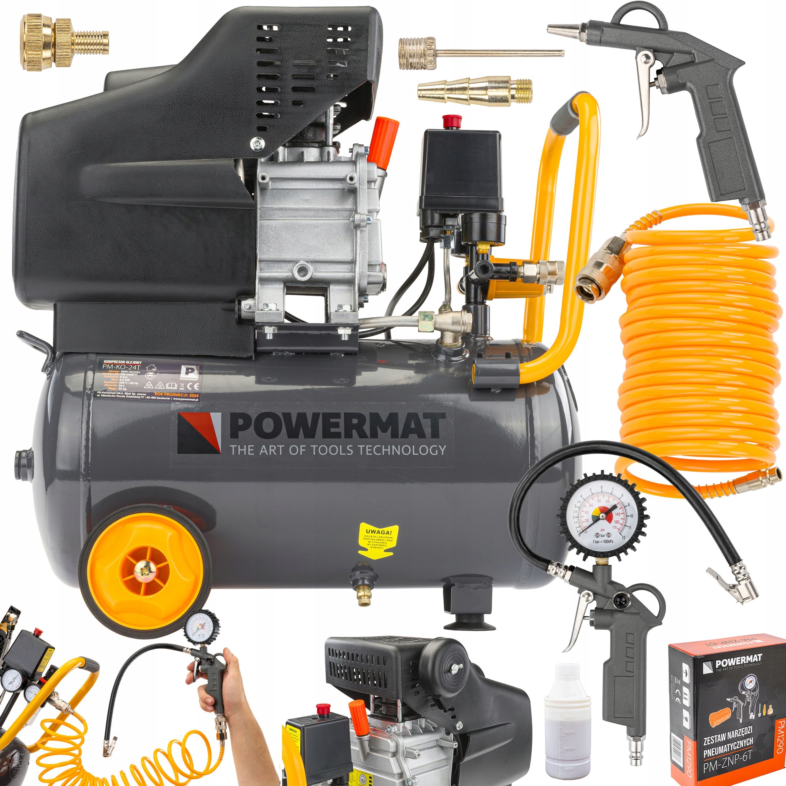 Olejový Kompresor 24L Kompresor 8 Bar 206 l/min 230 V Sada Pištoľ