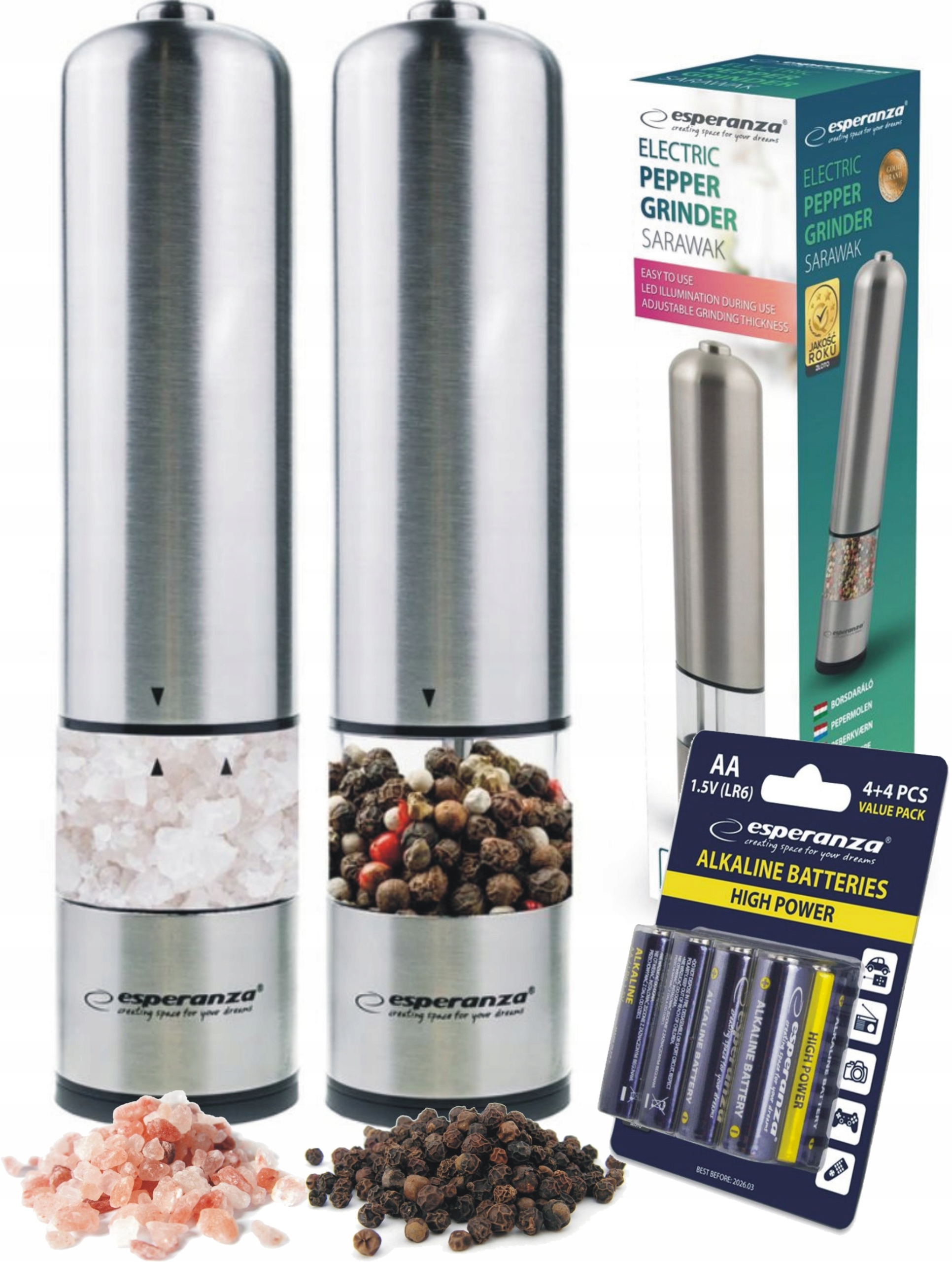ELEKTRYCZNY MŁYNEK DO PIEPRZU I SOLI ZESTAW 2 SZT