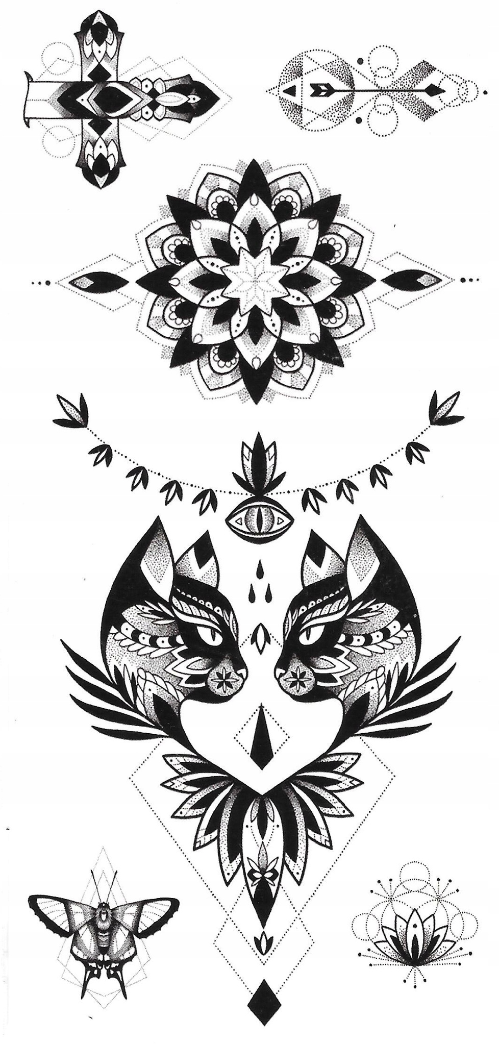 

Tatuaż zmywalny mandala koty lotos