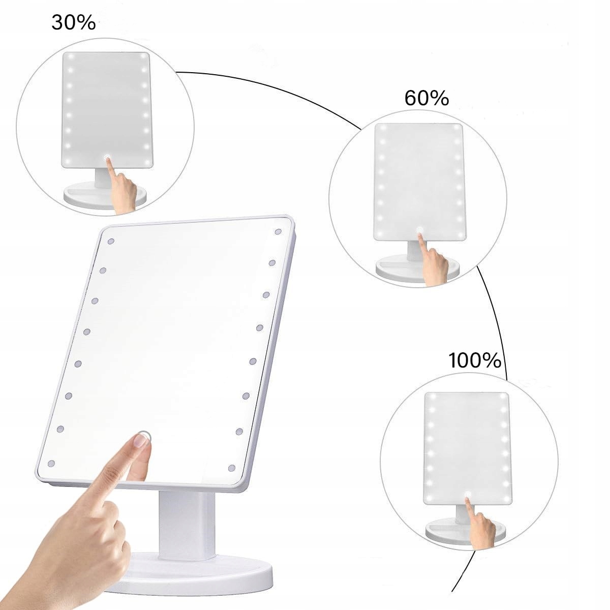 LUSTERKO KOSMETYCZNE DO MAKIJAŻU LED 22 DIODY Kolor dominujący biały