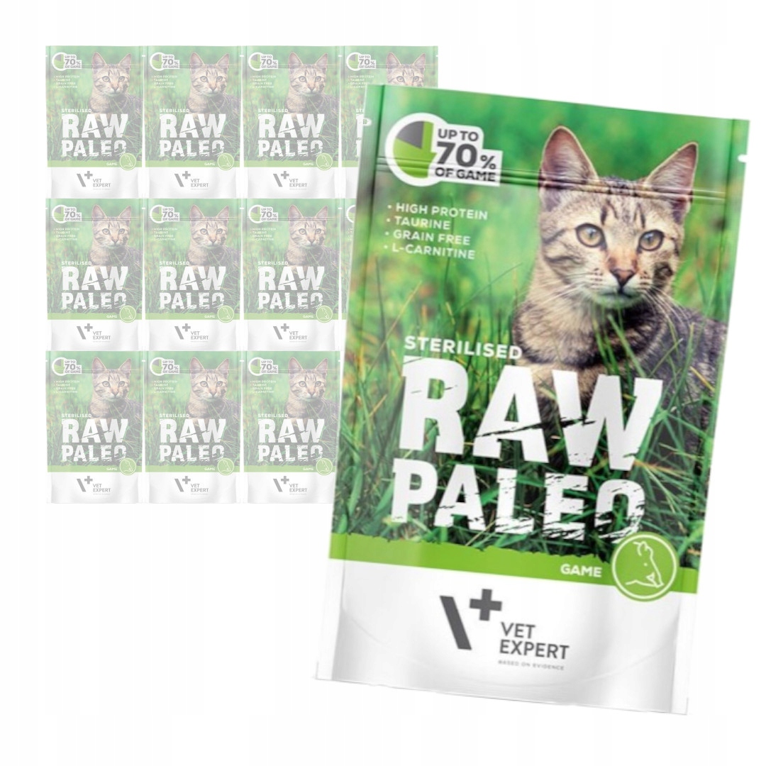Vet Expert Raw Paleo Sterilised 12x100g Karma Mokra z Dziczyzną Dla Kota