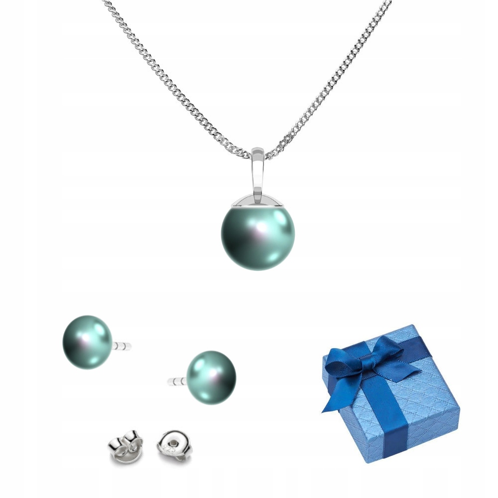 Stříbrný komplet 925 náušnice přívěsek s perlami Swarovski 8/10 mm Idlturq