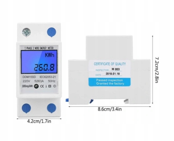 LICZNIK 1-FAZOWY 5-80A 220V/230V PODLICZNIK ENERGII PRĄD PL Stopień ochrony IP IP20