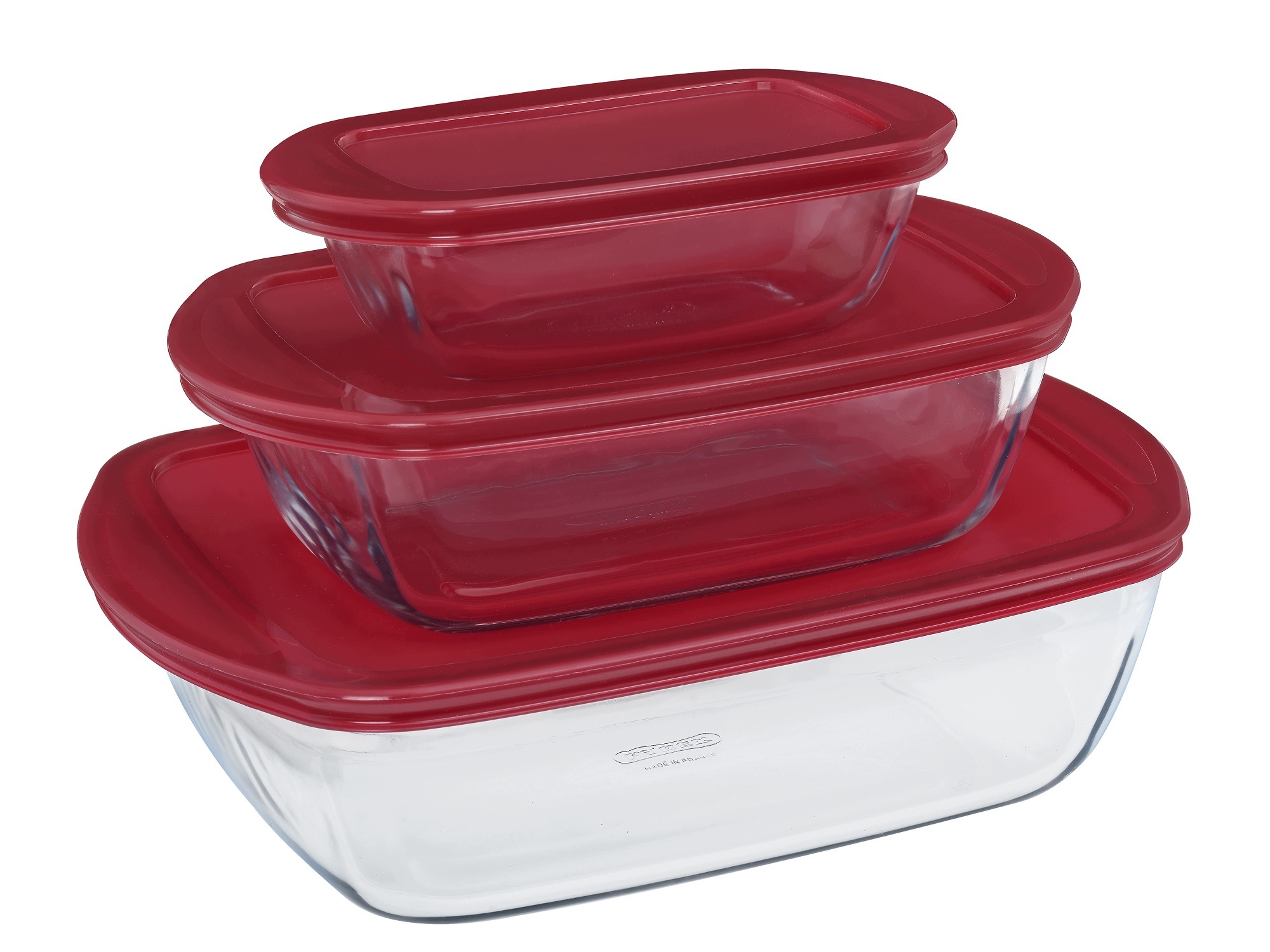 Sada 3x Žáruvzdorná nádoba Cook&Store Pyrex 0,4+ 1,2+ 2,5 L červená