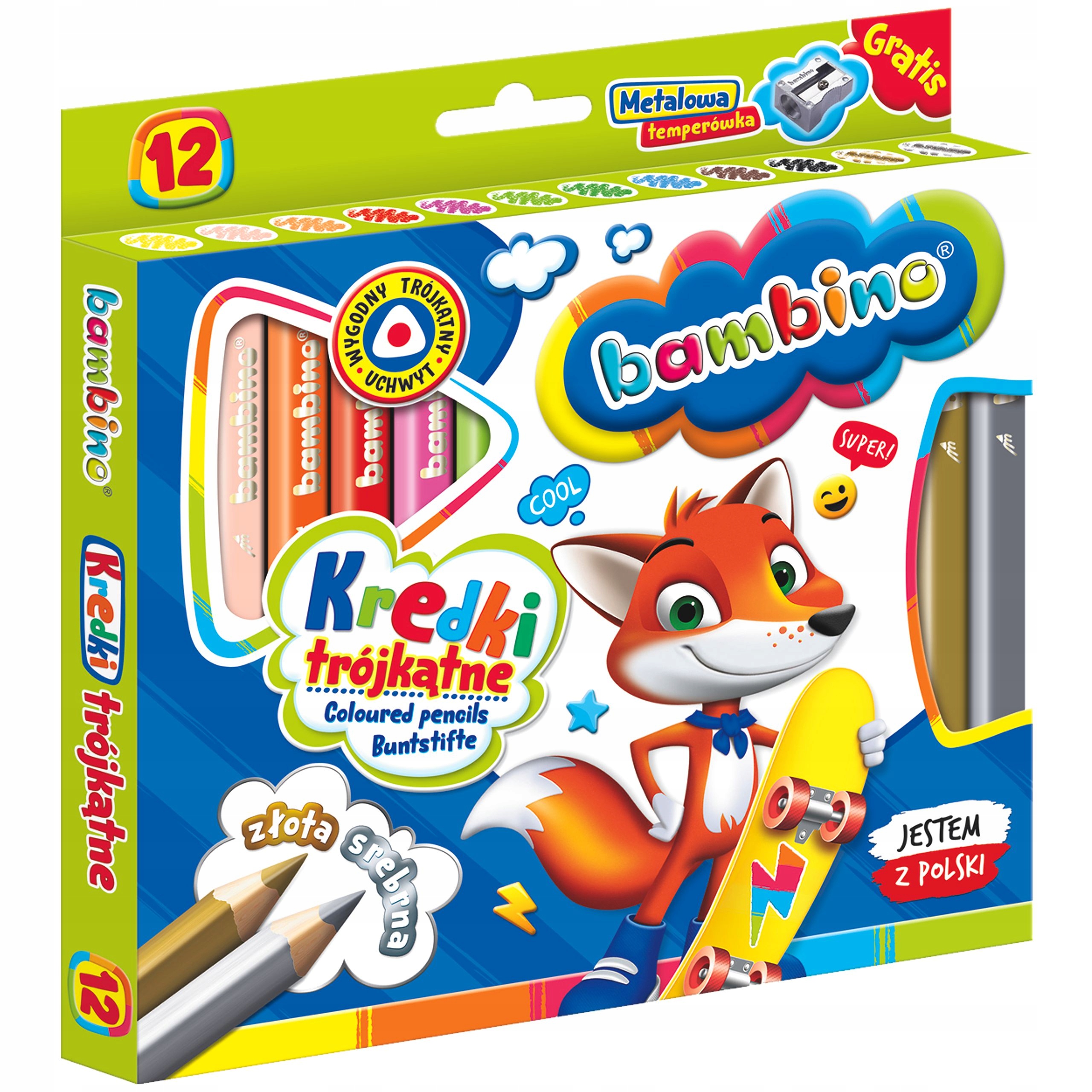 BAMBINO KREDKI TRÓJKĄTNE GRUBE 12 KOL + TEMPERÓWKA