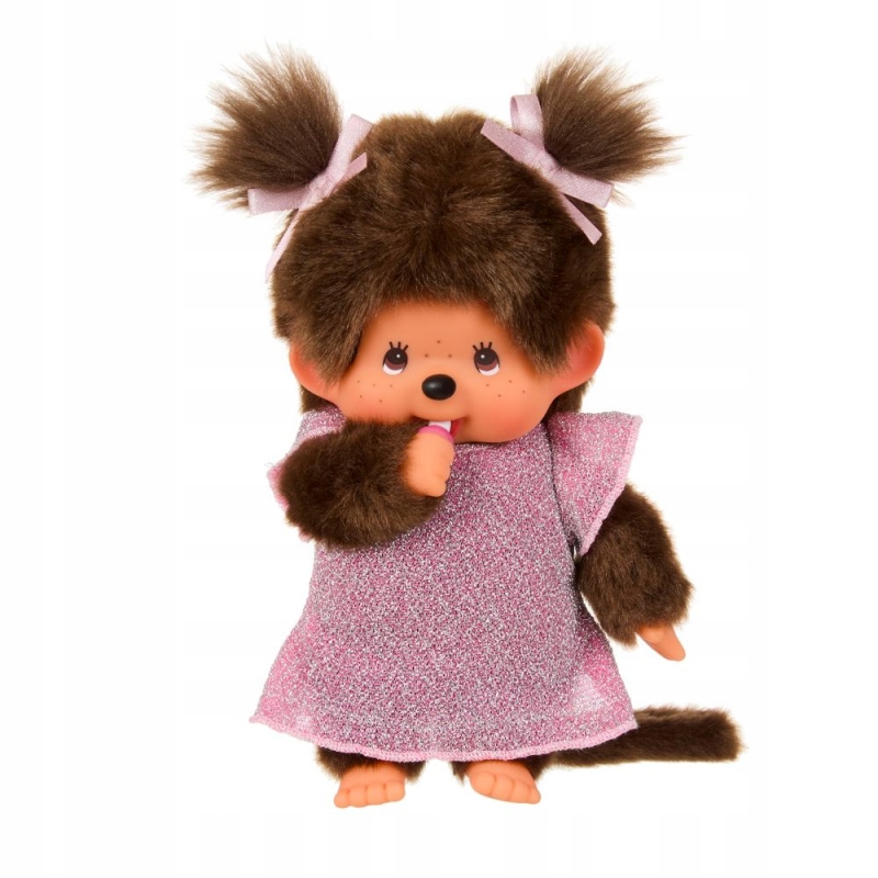 Monchhichi 204052 Małpka dziewczynka w różowej brokatowej sukience 20 cm