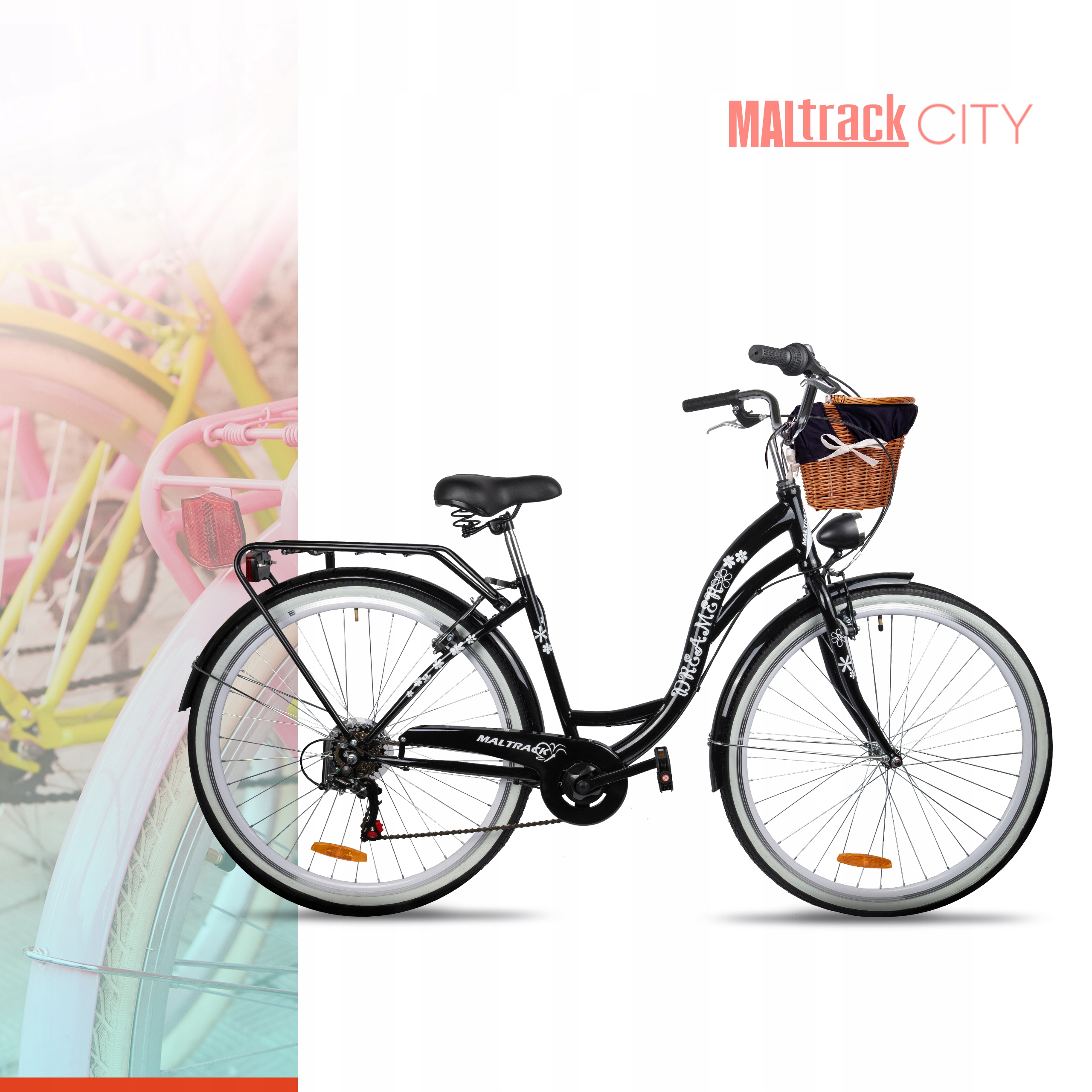 ROWER MIEJSKI DAMSKI 28 DAMKA 6 SHIMANO PRZERZUTKI DZWONEK ODBLASK BŁOTNIKI Model 110537