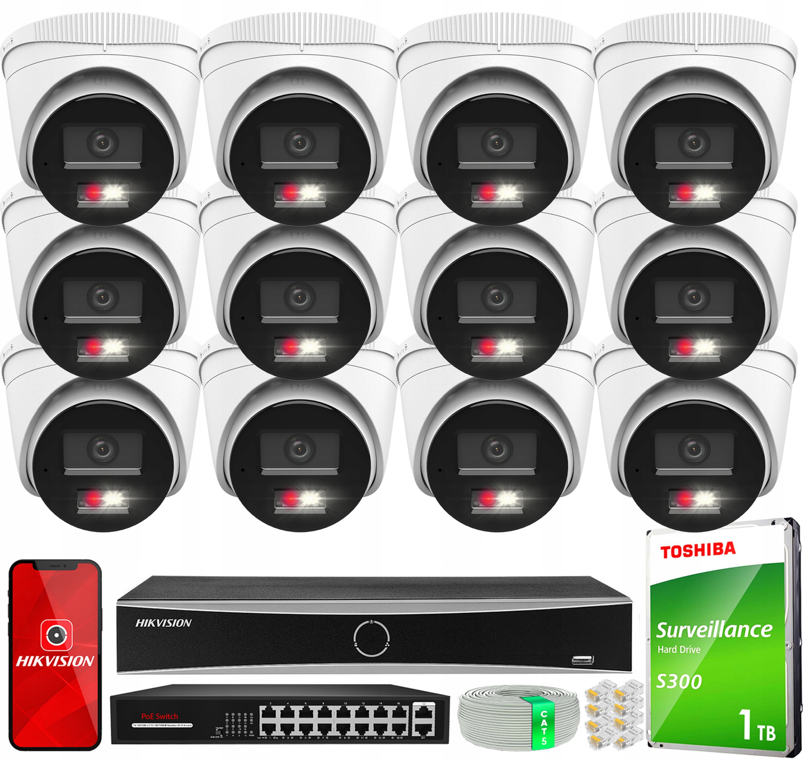 Sada pro monitorování 12x IPCAM-T4-30DL 4MP Ir 30 m HiLook od společnosti Hikvision