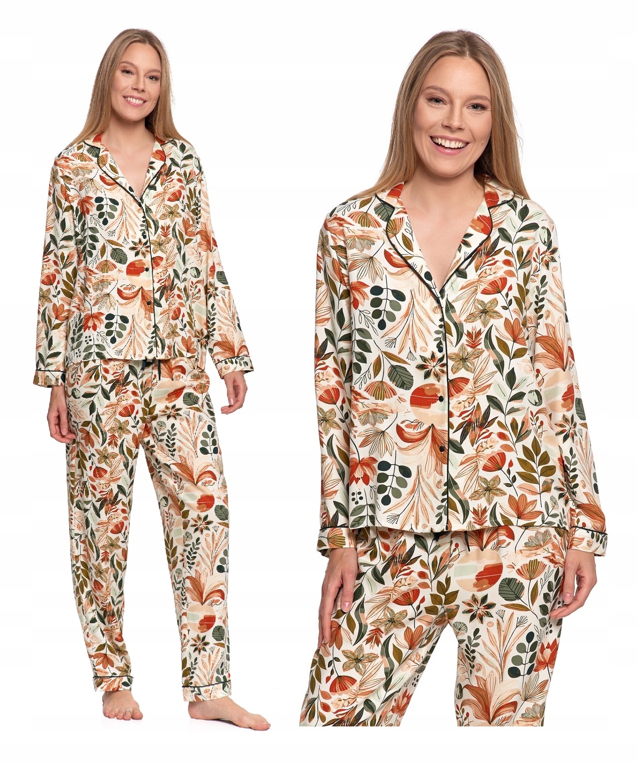 Piżama Damska Klasyczna Rozpinana Dwuczęściowa Luźna Moraj L