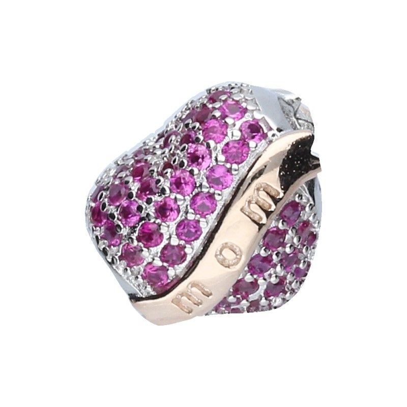 Přívěsek na náramky Srdce pro maminku Stříbro 925 Růžové Zirkony Fuchsie