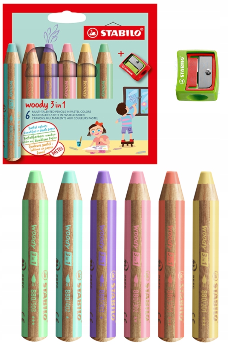 

Kredki Stabilo Woody Pastel grube 6 k temperówka