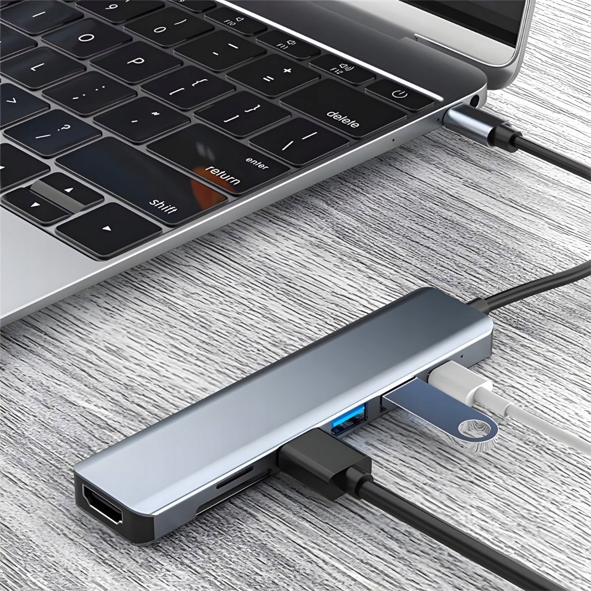 HUB ADAPTER ROZDZIELACZ USB-C 7W1 HDMI USB C 3.0 KART SD MICRO 100W 4K Waga produktu z opakowaniem jednostkowym 0.1 kg