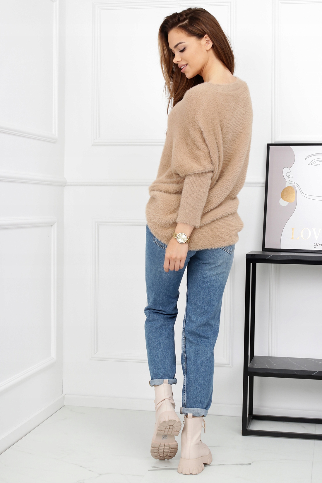 SWETER SWETEREK DAMSKI KOBIECY WYGODNY MODNY ALPAKA SEREK KARMELOWY 2191 Model 2191