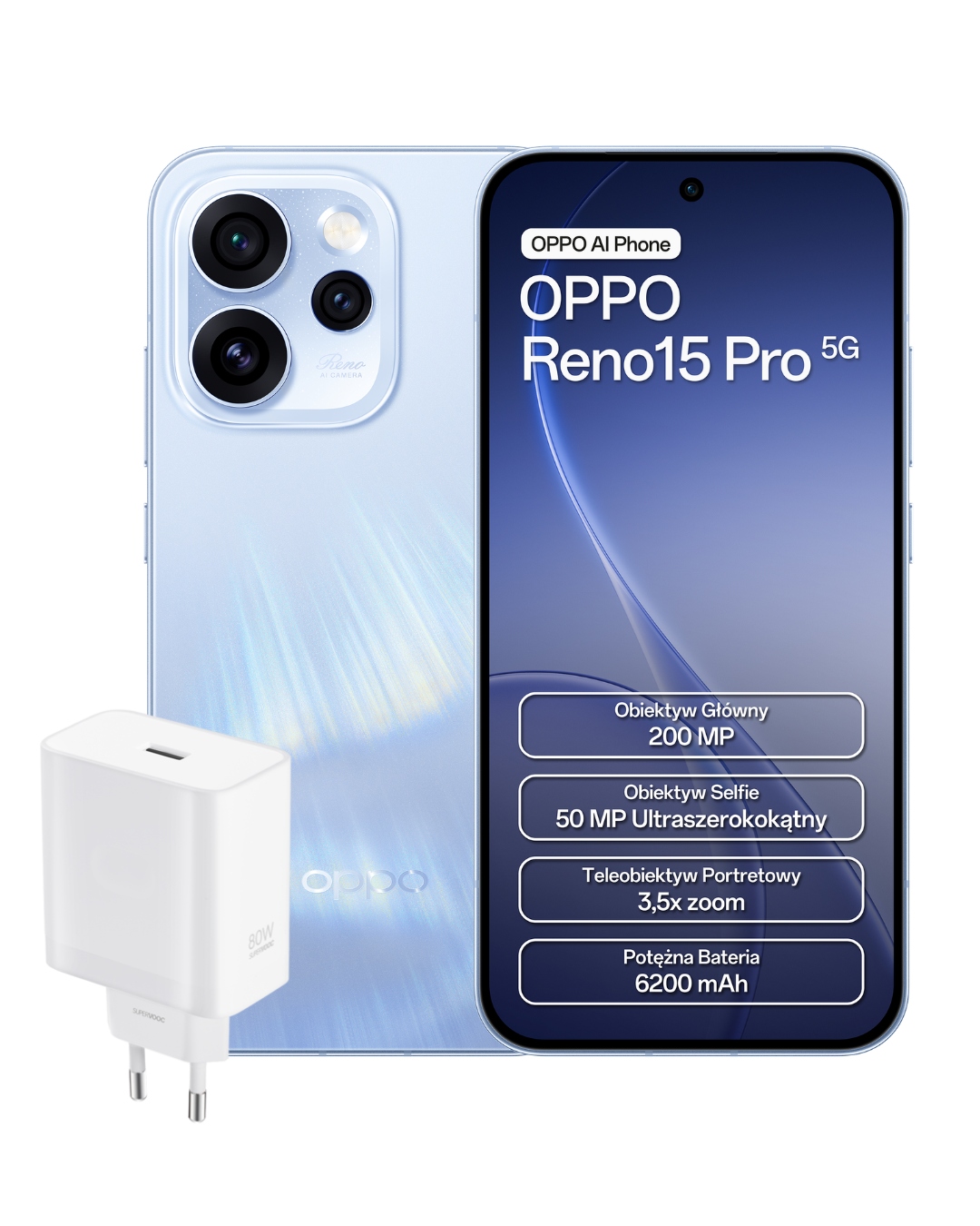 Smartfon Oppo Reno15 Pro 5G 12/512 Gb niebieski+ Ładowarka Supervooc 80W