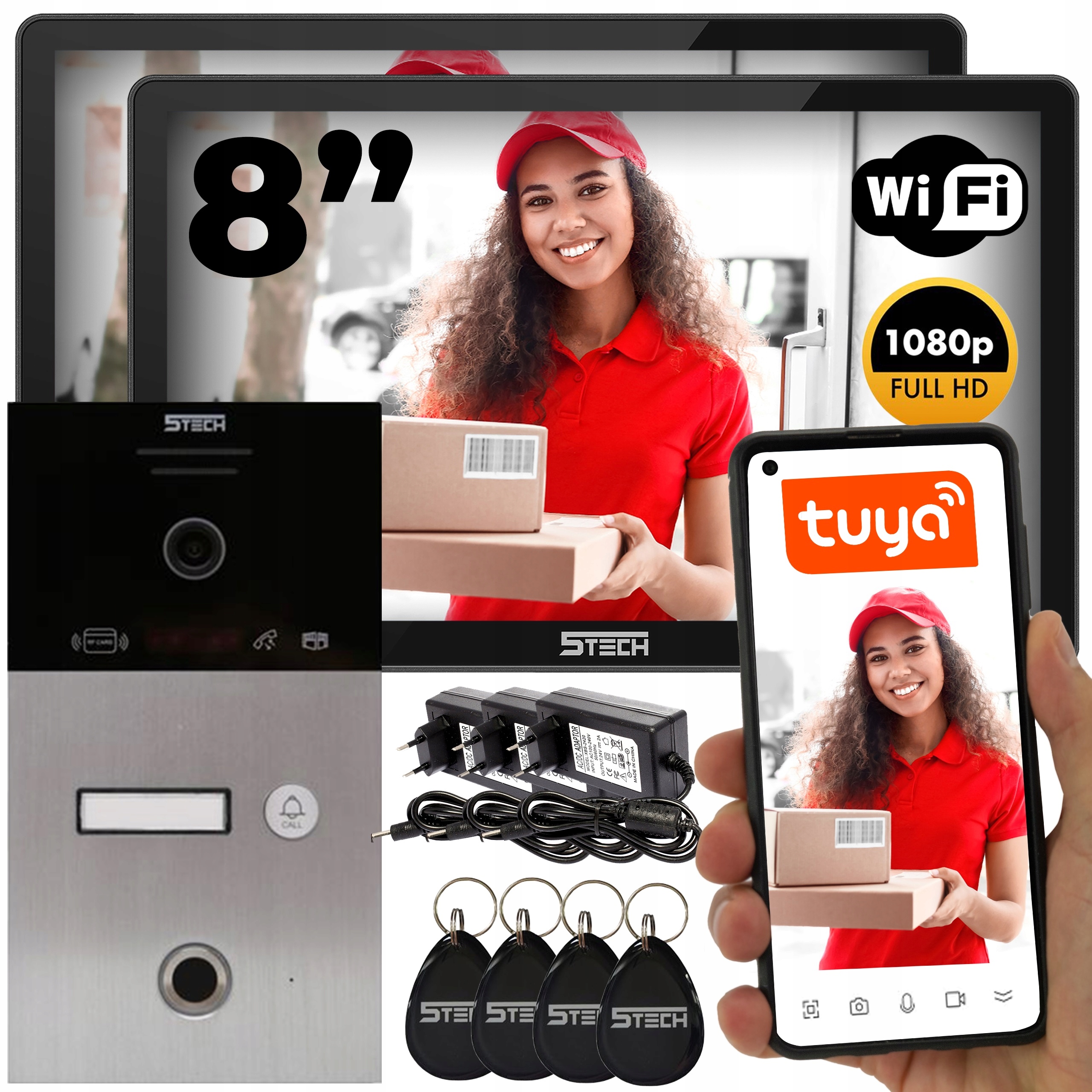 Wideodomofon 5TECH Potynkowy 84253 Wifi Dwa Monitory 8'' Odcisk Palca Karta