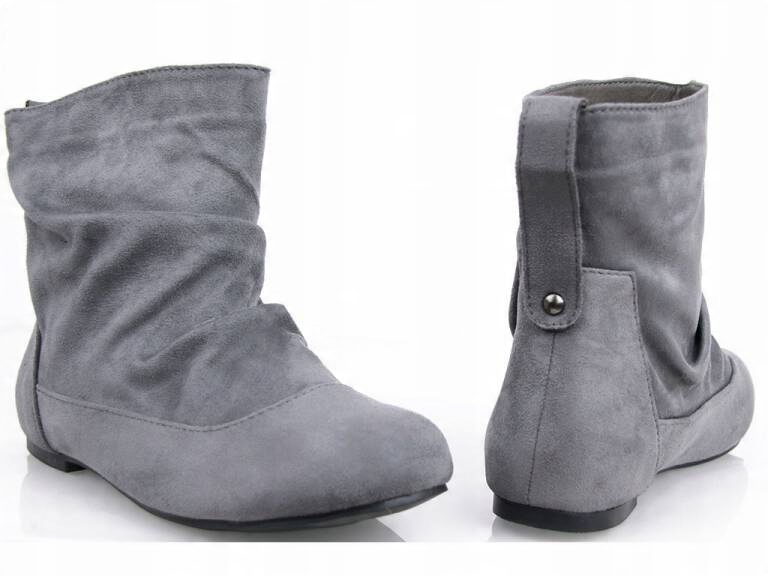 

Botki Zamsz Płaski Obcas Buty Szare X3_SR2302 38