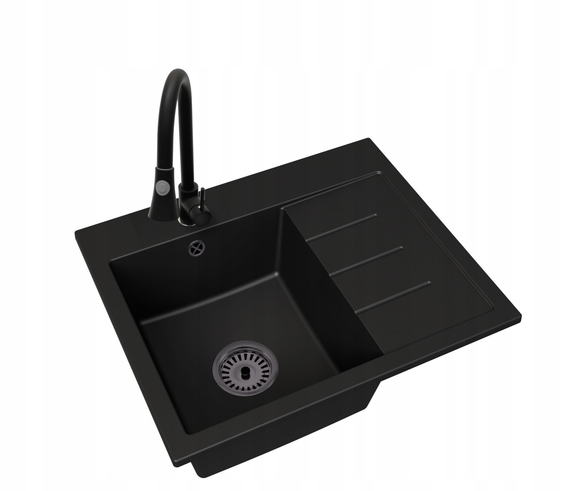Kuchyňský dřez Velký Exclusive 60 Pravý Sifon Černá Baterie Taru