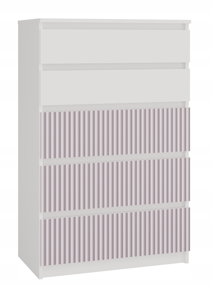 Komoda M5 Bílá Přední Růžová Arteso Malwa Skříňka 5 Zásuvek