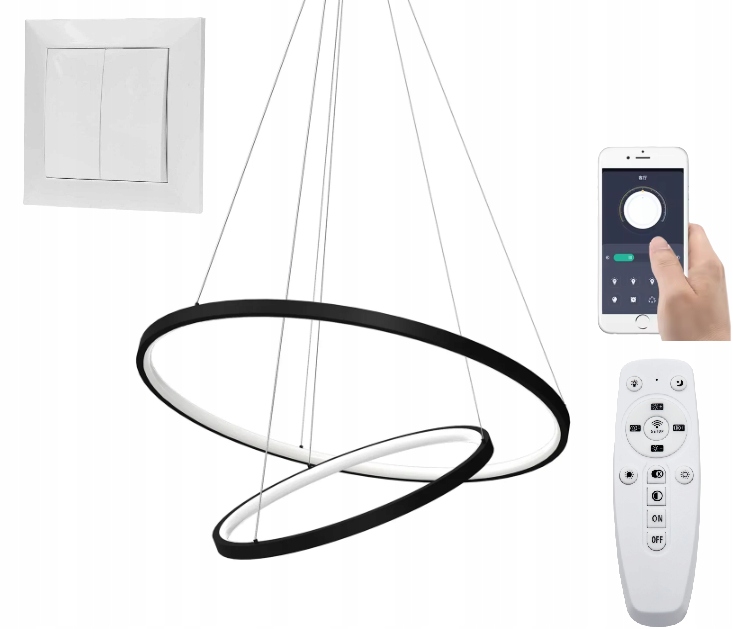Lampa Wisząca Ringi Czarna 60 40 62W Pamięć Bluetooth Darmat Light 532