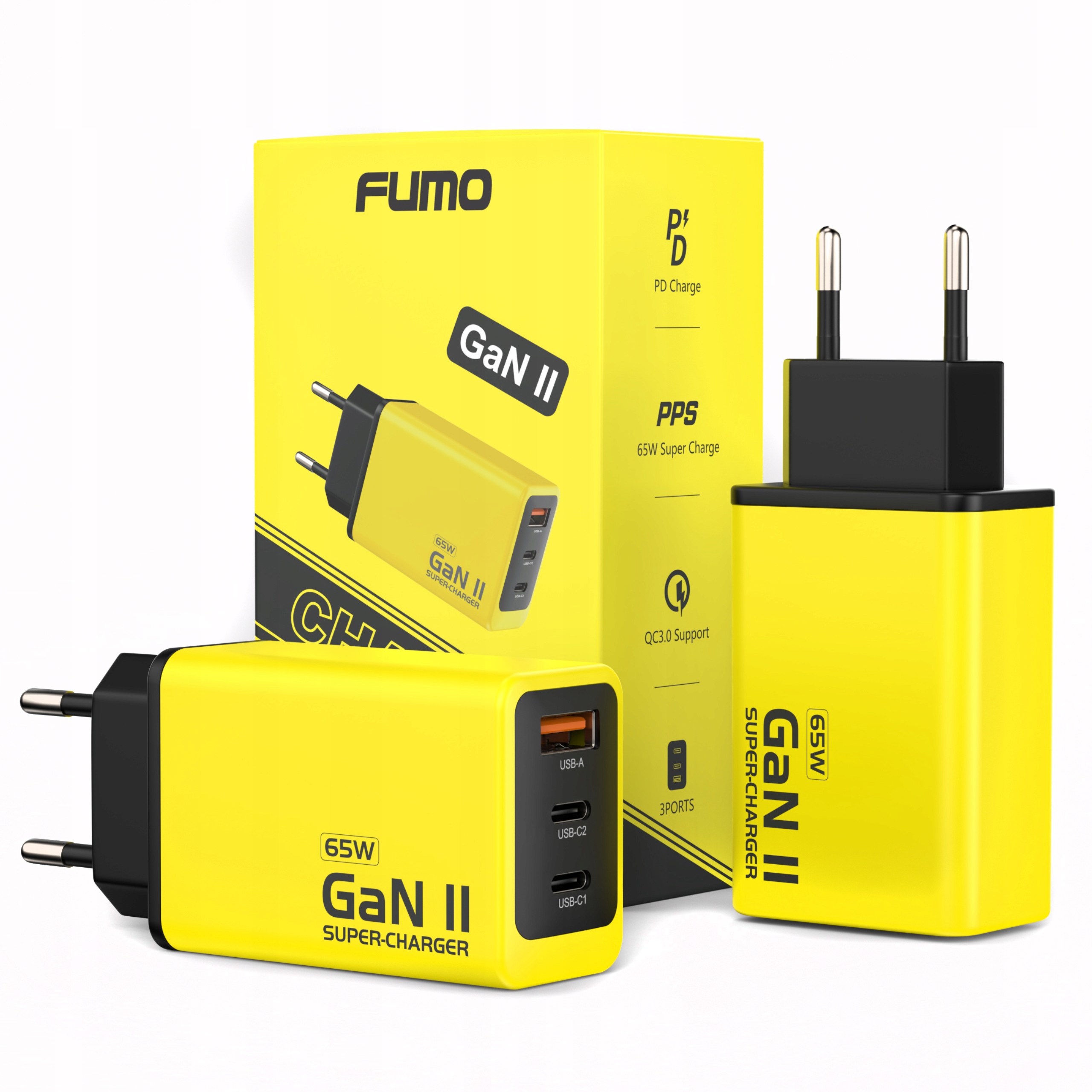 Szybka Ładowarka Sieciowa Zasilacz Do Telefonu Fumo 65W GaN II Usb 2x Usb-c