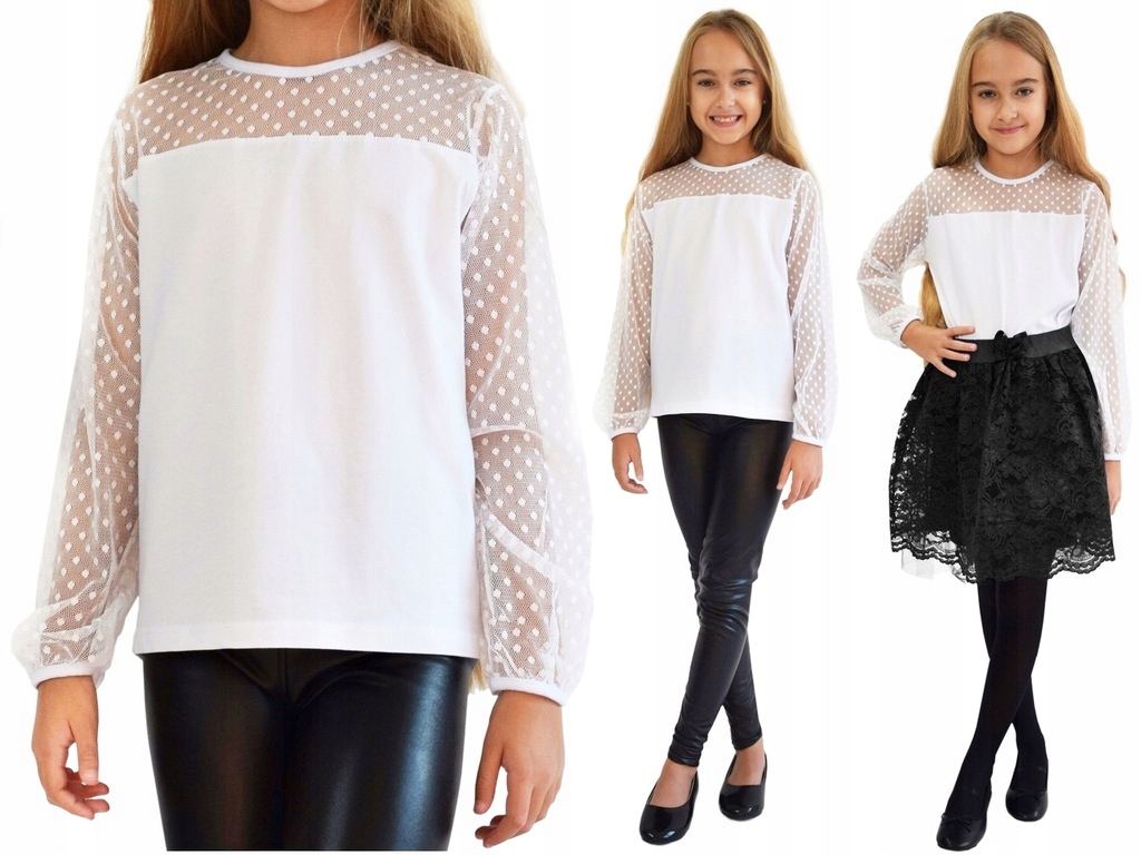 

biała Bluzka tiul Szkoła 134 KD838