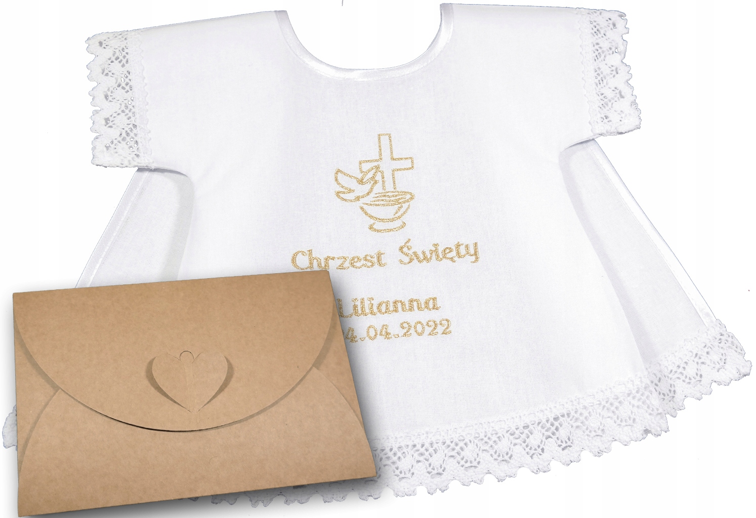 Белый халат для крещения для крещения вышивка имя дата холст бумажная коробка. Акантус