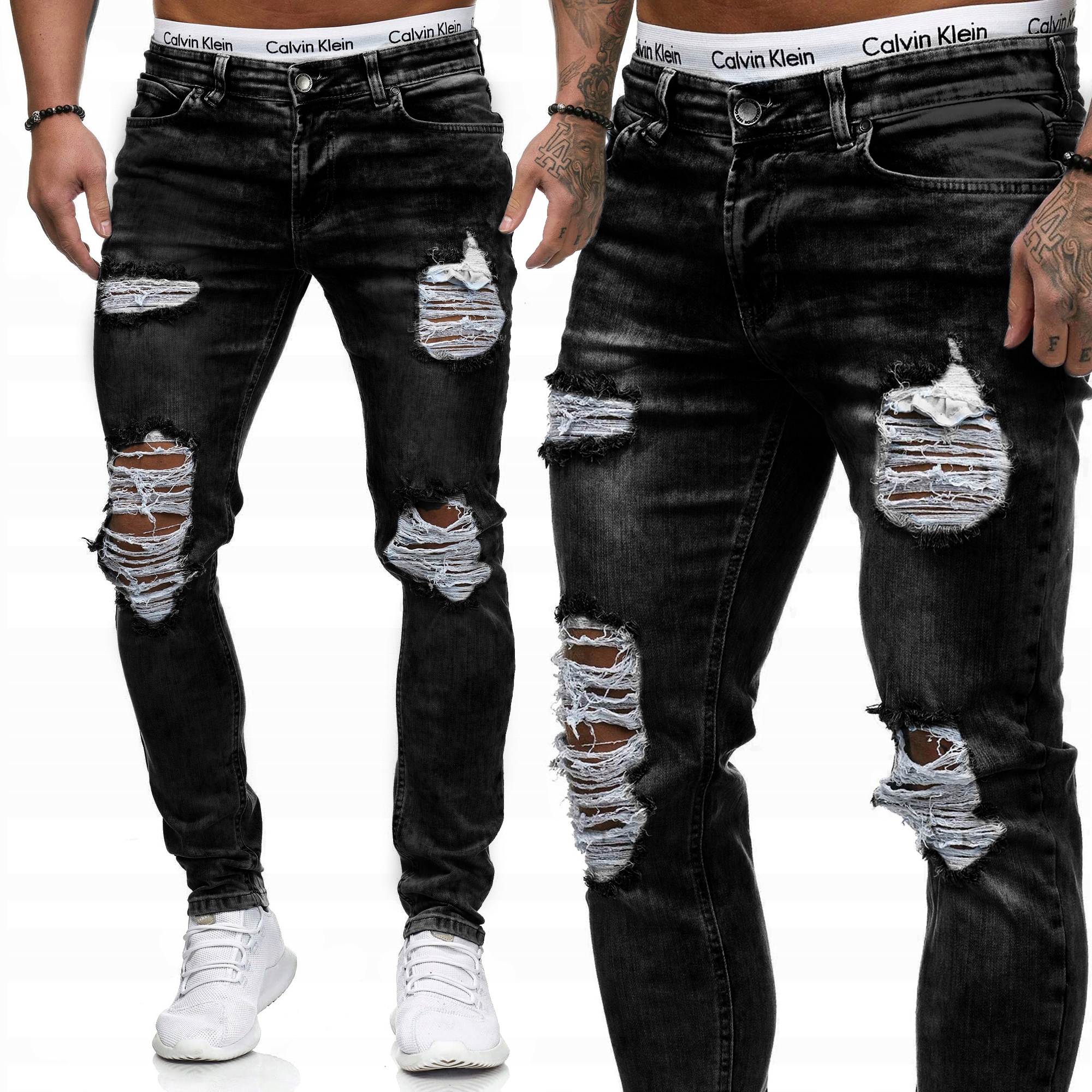 Pánské Joggery Jeansy Roztrhané Džínové Kalhoty