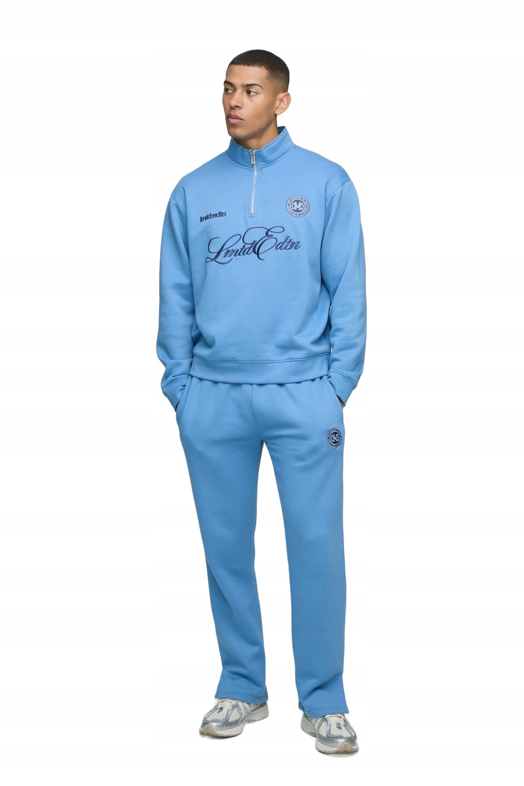 Boohooman Pánský Teplákovka Komplet Modrý S Potiskem Dlouhý Rukáv M Z3A