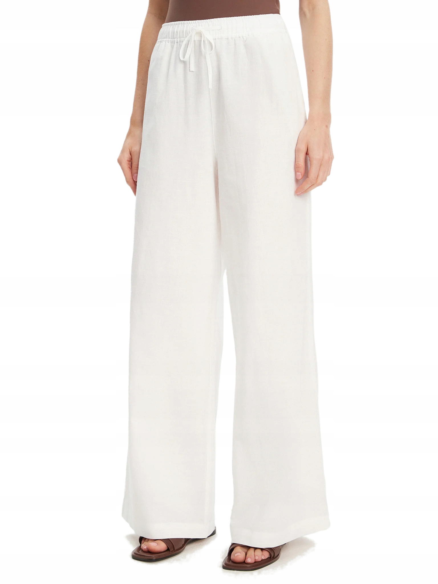 Lněné Dámské Kalhoty, Bílé, Široké Nohavice, Módní Na Léto Mustang, Velikost 34