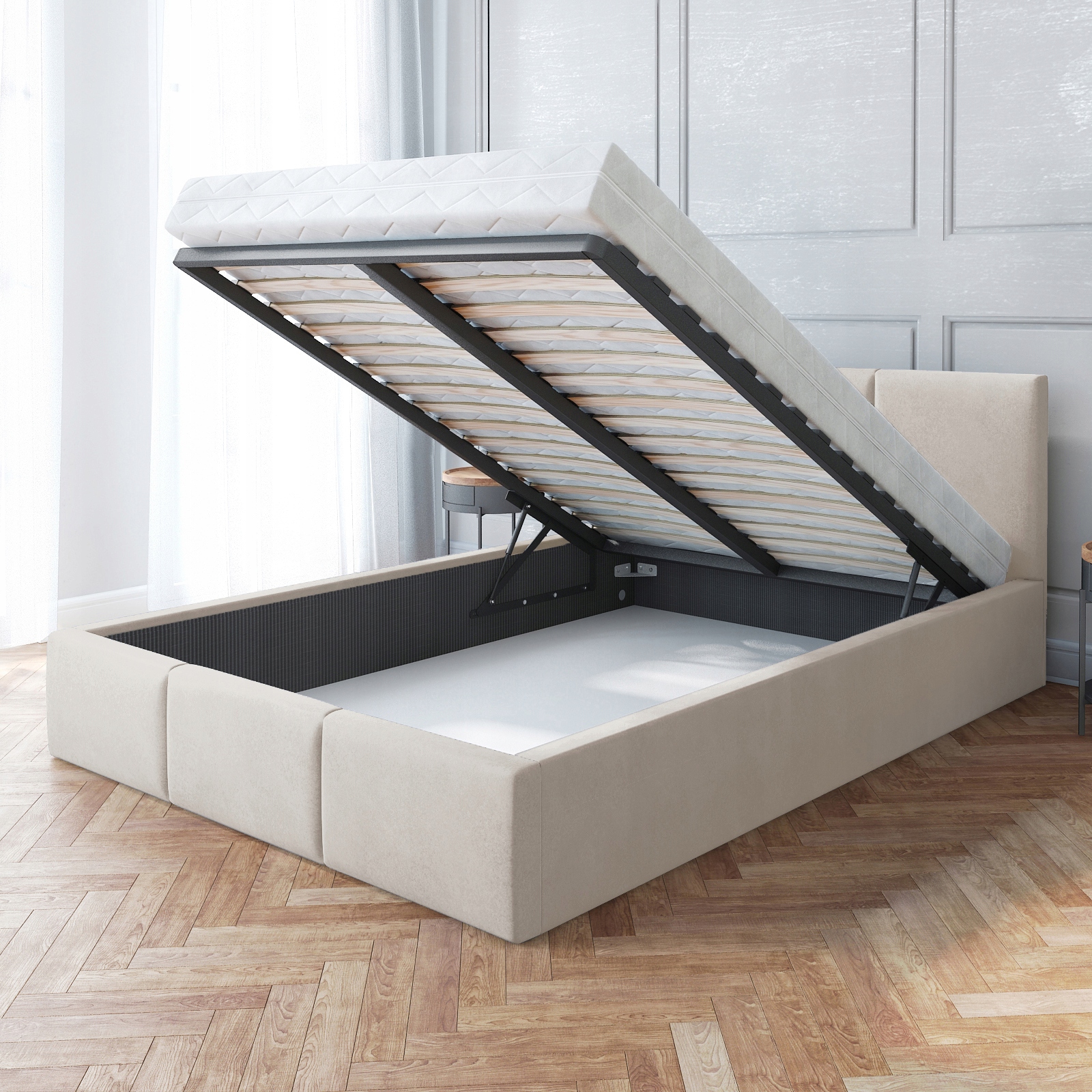 

Łóżko tapicerowane 140x200 stelaż metalowy materac