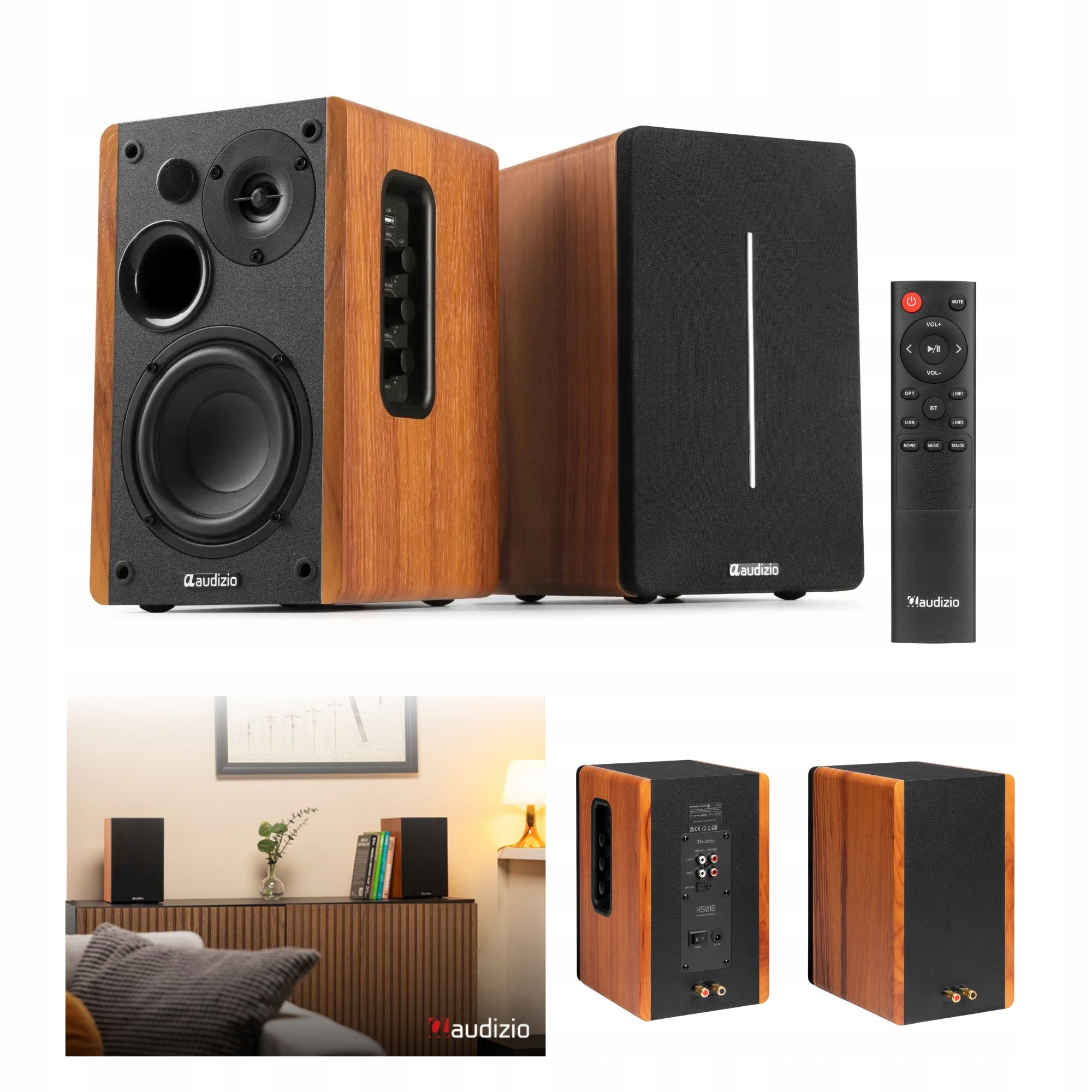 Aktywny zestaw kolumn półkowych do domu biura 120W Bt brązowy Audizio