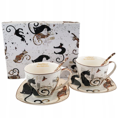 

Komplet Filiżanek Z Łyżeczkami Koty 300 ML