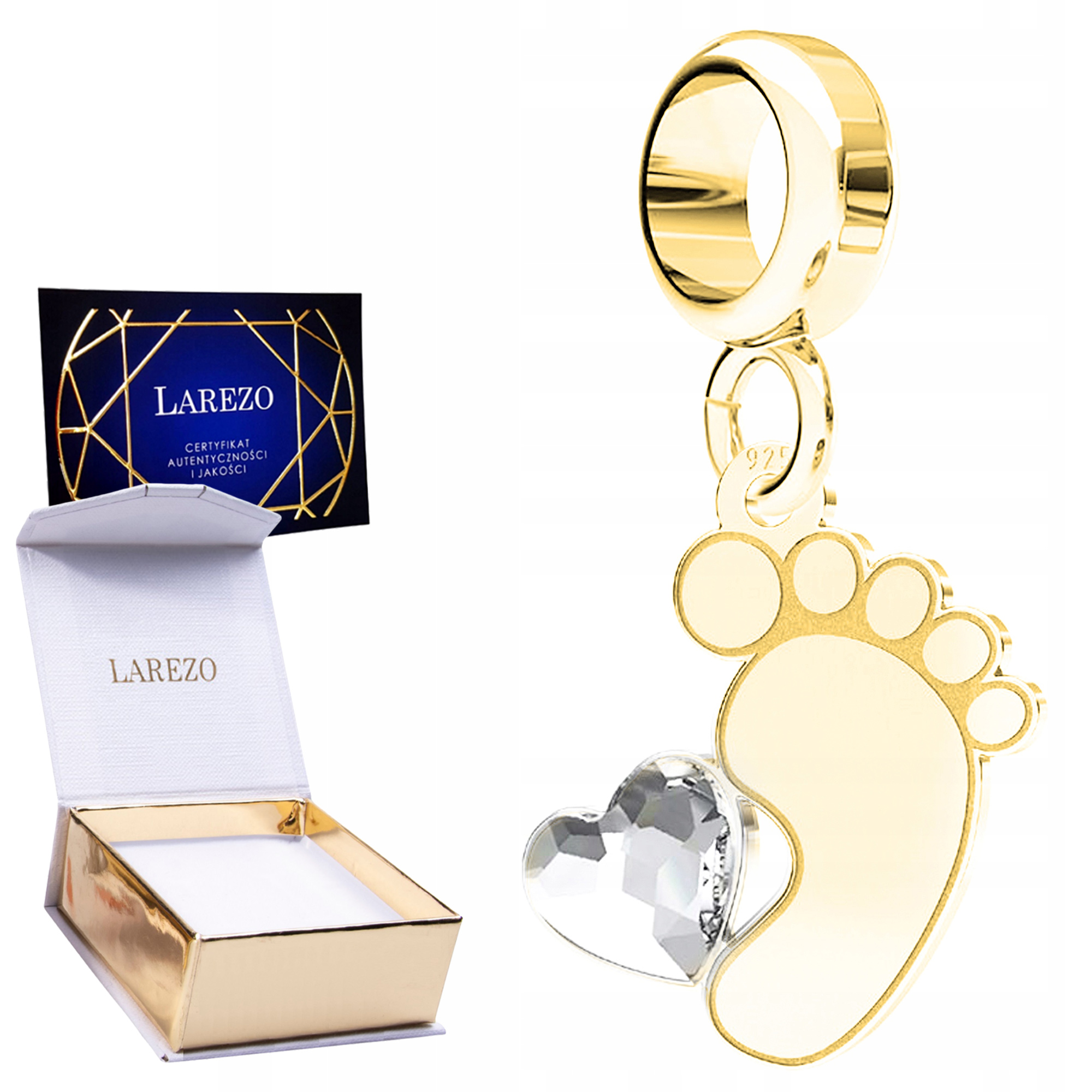 Charms Zlatá Závěsná dětská noha Srdce Lesklá Zirkon Stříbro 925