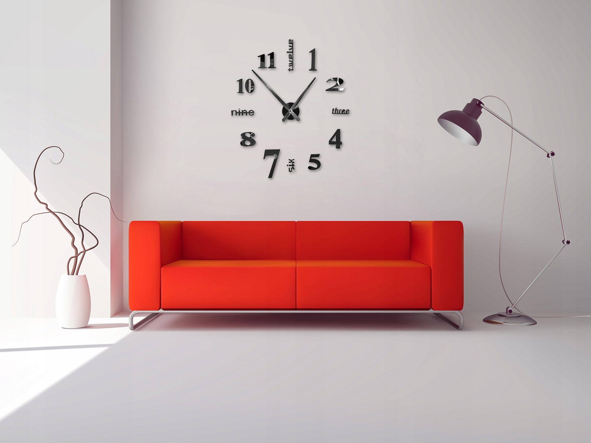 ZEGAR ŚCIENNY nowoczesny przyklejany na ścianę DIY Szerokość całkowita 130 cm